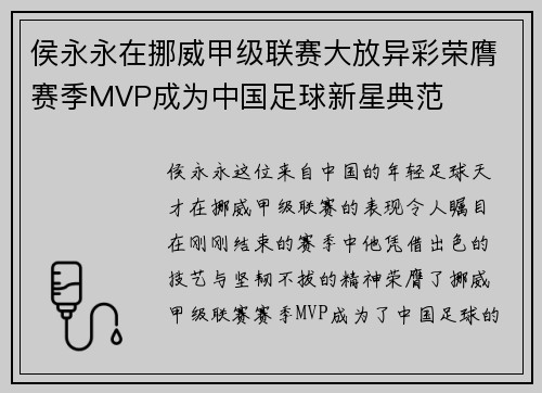 侯永永在挪威甲级联赛大放异彩荣膺赛季MVP成为中国足球新星典范 侯永永在挪威甲级联赛大放异彩荣膺赛季MVP成为中国足球新星典范